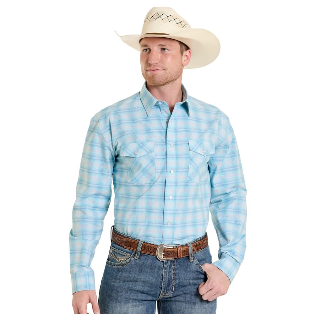 Men’s Classic LS Turquoise Plaid Shirt