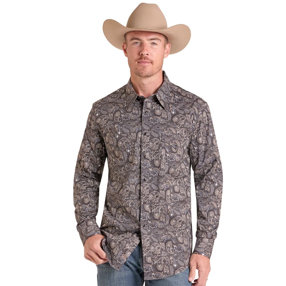 Rock & Roll Men’s Charcoal Paisley Western Shirt BMN2S09425