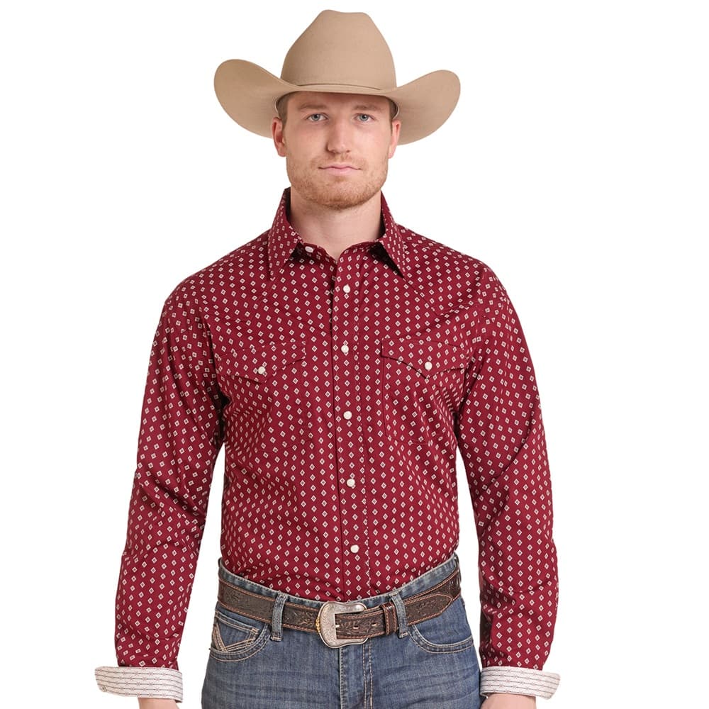Rock & Roll Men’s Burgundy Diamond Print Shirt