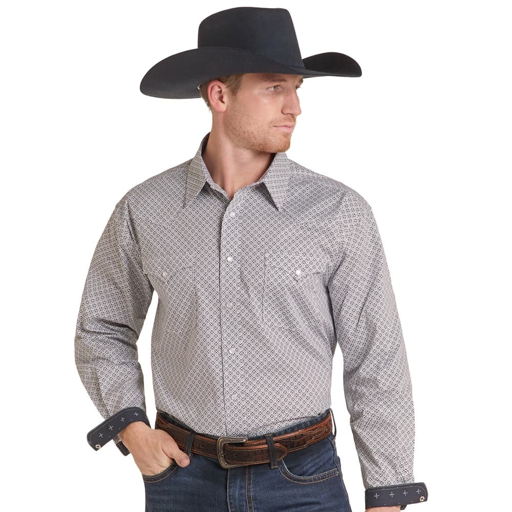 Rock & Roll Men’s Grey Geo Print Western Snap Shirt