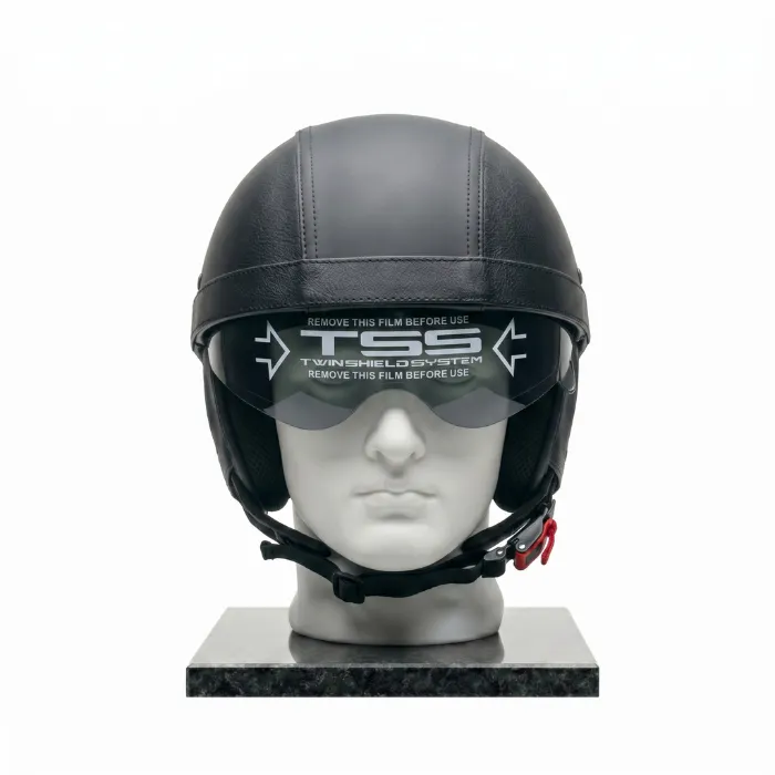 Rebel Matte Black Leather Half Helmet