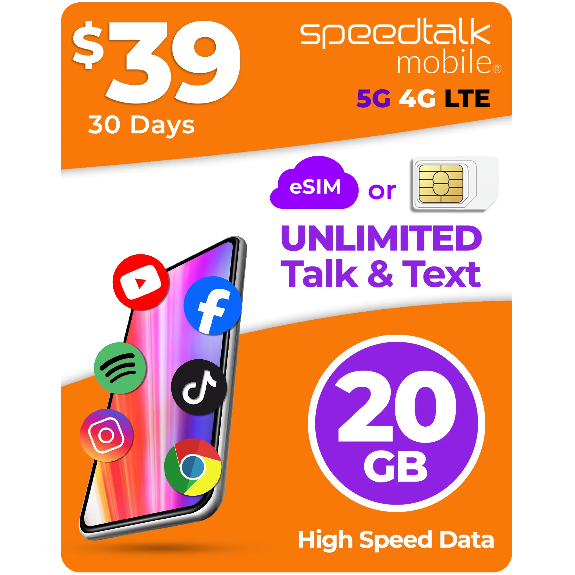 $39 A Month Unlimited Talk, Text Phone Plan With 20GB Data SIM Card