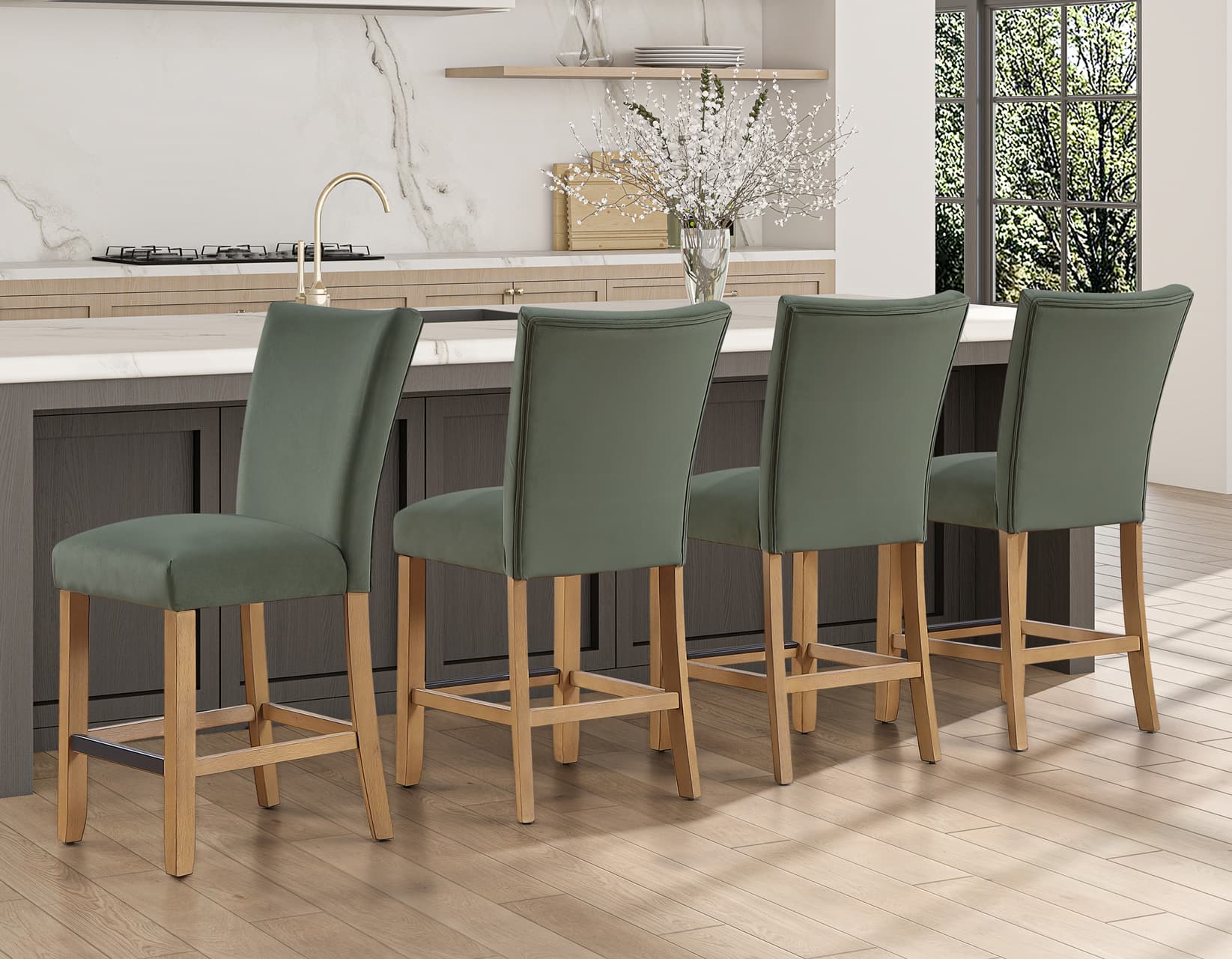 Artemis 24″ Counter Stool, Green Velvet - thumbnail 9