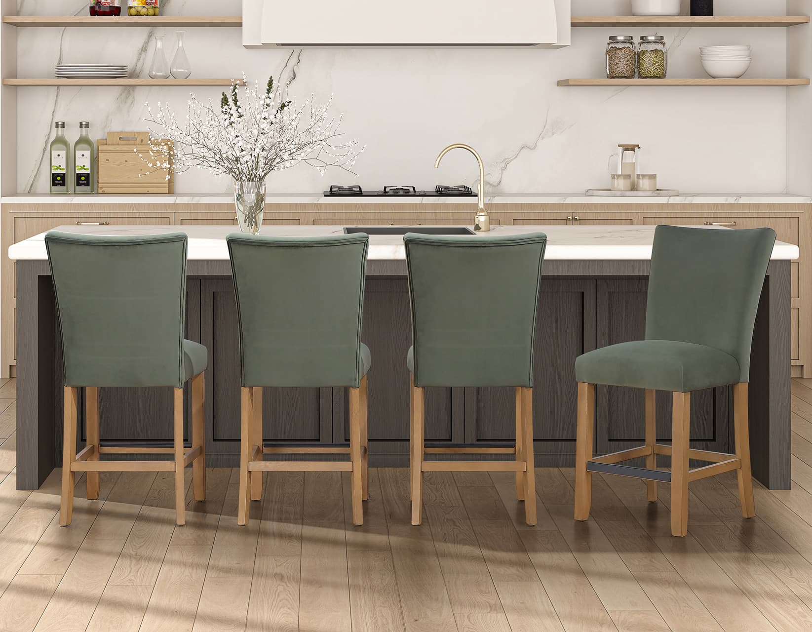 Artemis 24″ Counter Stool, Green Velvet - thumbnail 8