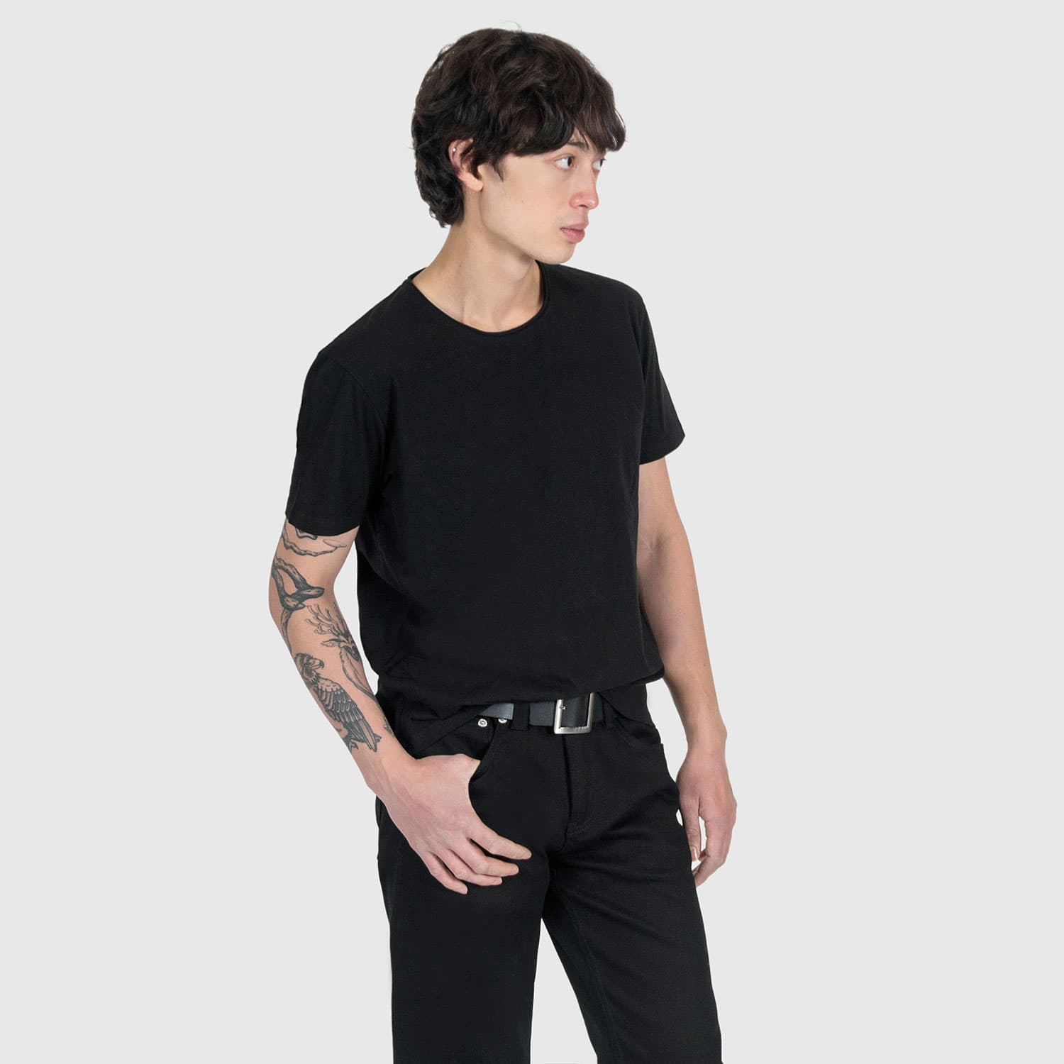 Dodge – Black Cotton T-Shirt with Raw Neck - thumbnail 3