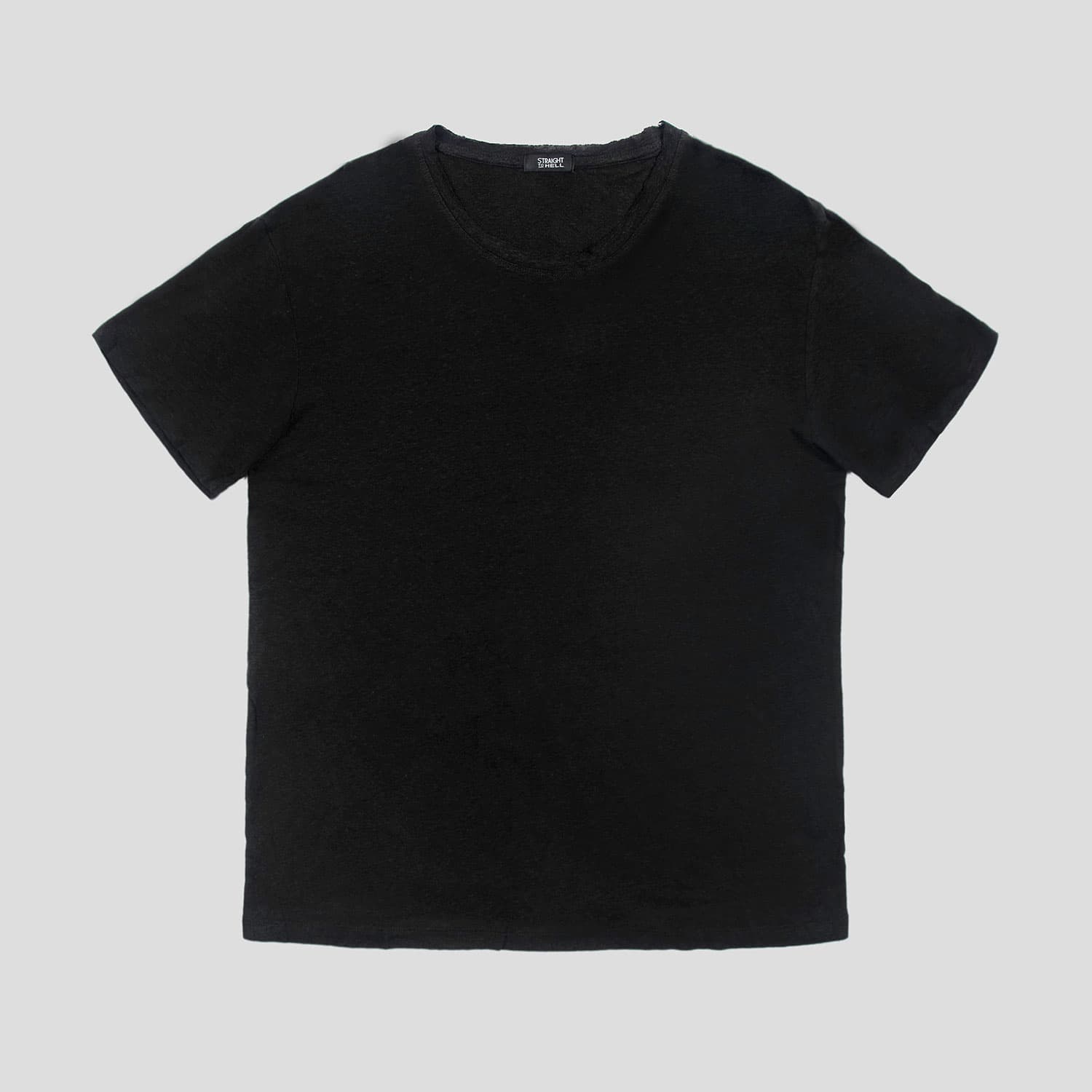 Dodge – Black Linen T-Shirt with Raw Neck