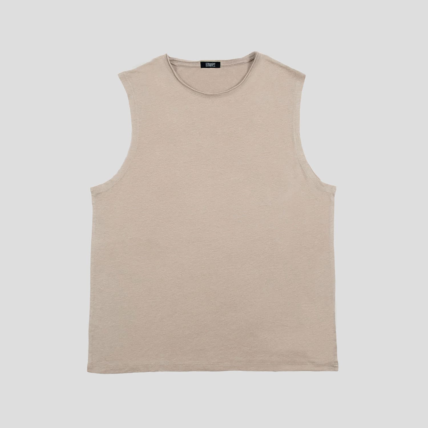 Wild Side – Oatmeal Linen Tank Top with Raw Neck