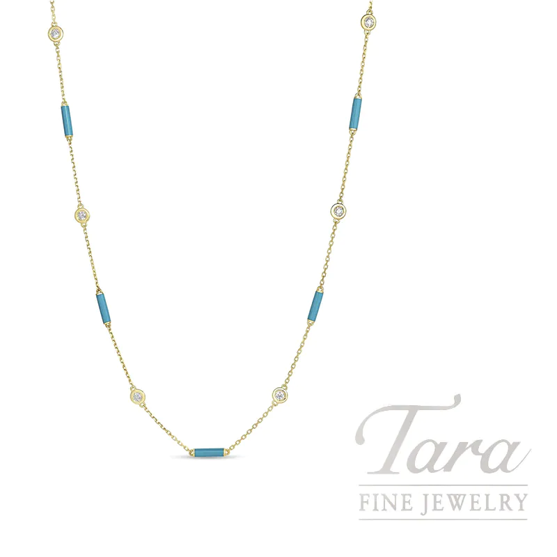 Roberto Coin 18K Yellow Gold Turquoise and Diamond Necklace 0.34 TDW