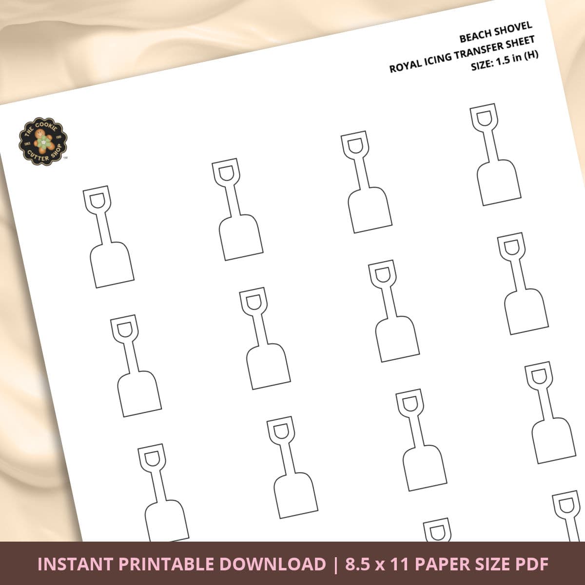 Beach Shovel Royal Icing Transfer (3 sizes) Digital Download - thumbnail 3