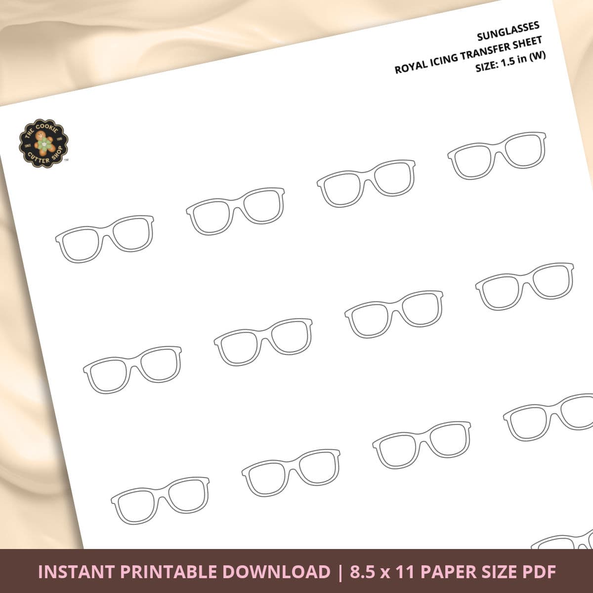 Sunglasses Royal Icing Transfer (3 sizes) Digital Download - thumbnail 3