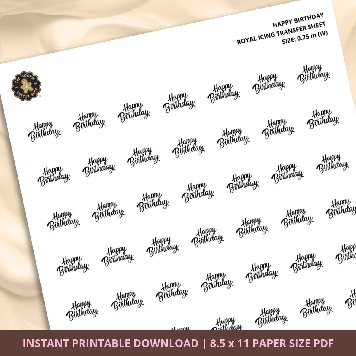 Happy Birthday Royal Icing Transfer (4 sizes) Digital Download - thumbnail 2