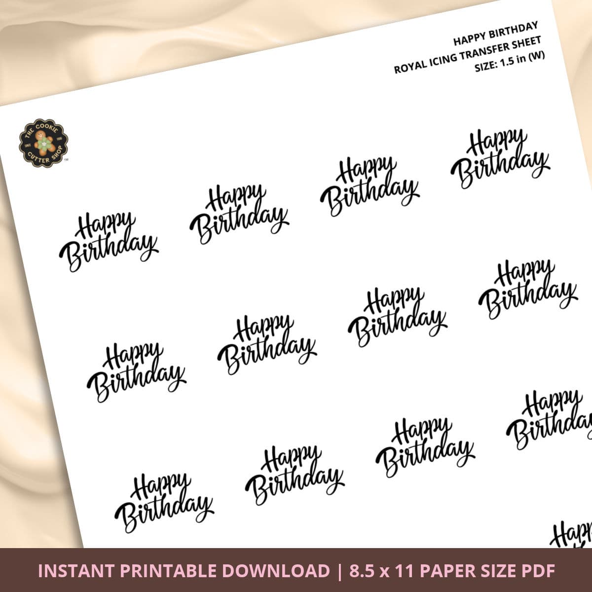 Happy Birthday Royal Icing Transfer (4 sizes) Digital Download - thumbnail 3