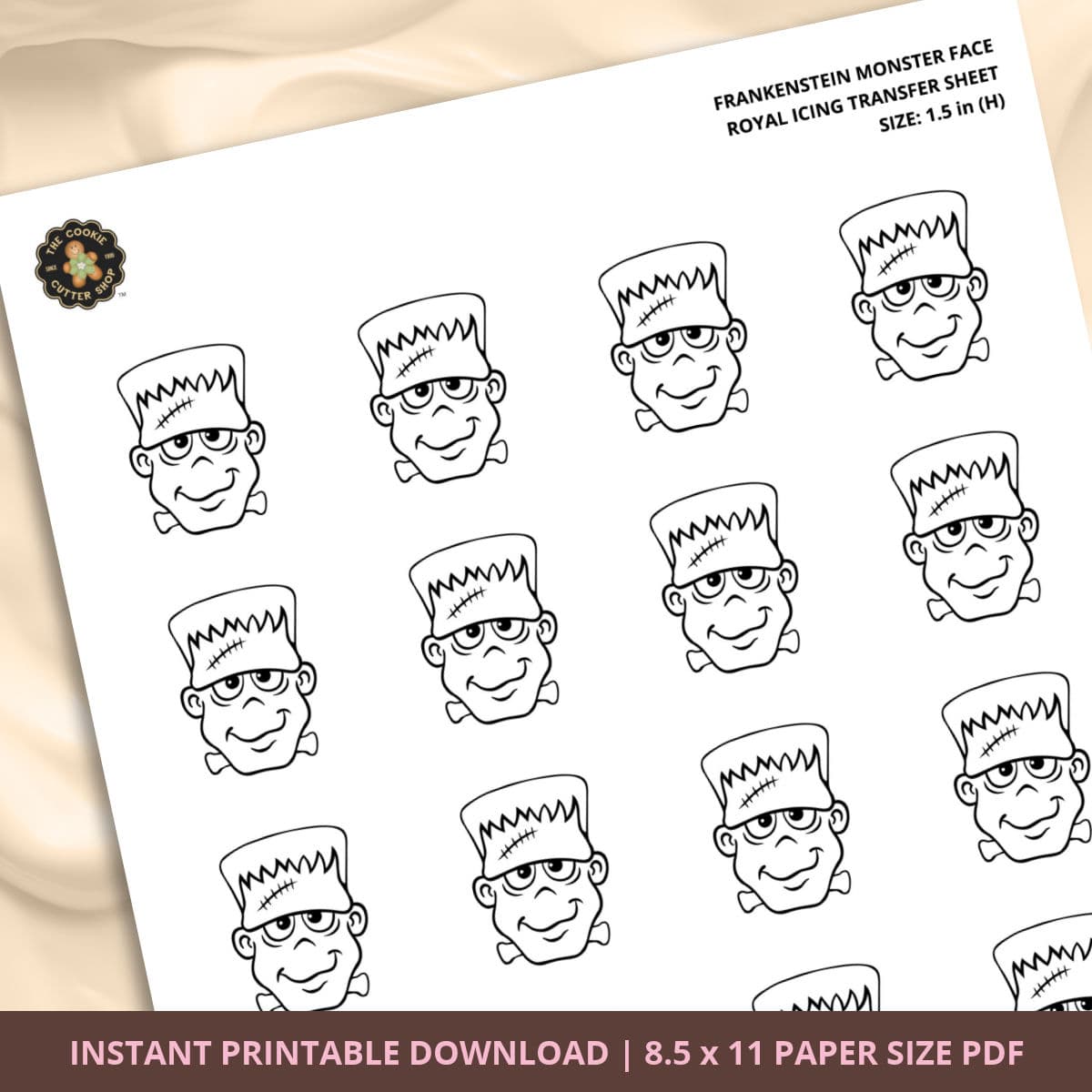 Frankenstein Monster Face Royal Icing Transfer (3 sizes) Digital Download - thumbnail 2