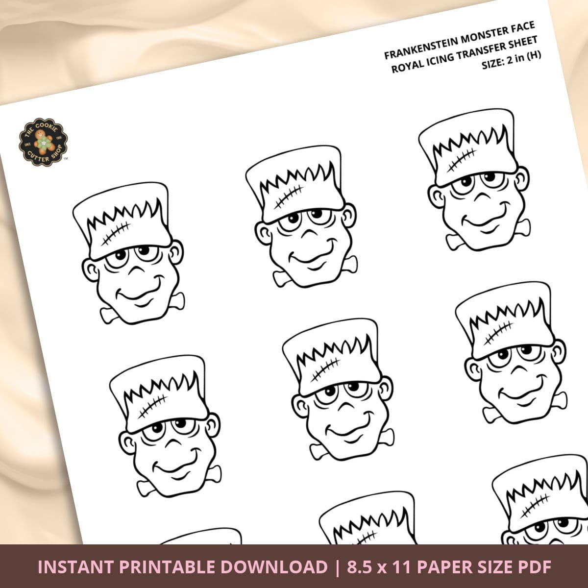 Frankenstein Monster Face Royal Icing Transfer (3 sizes) Digital Download - thumbnail 3
