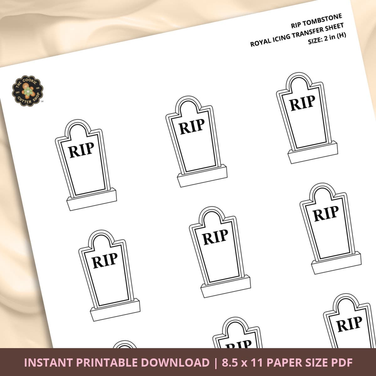 RIP Tombstone Royal Icing Transfer (3 sizes) Digital Download - thumbnail 3