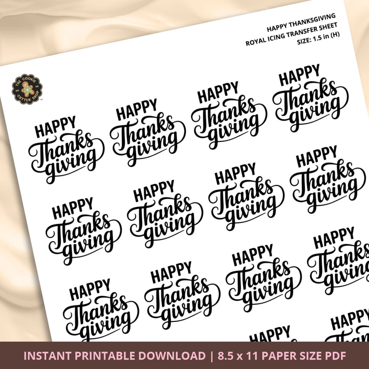 Happy Thanksgiving Royal Icing Transfer (3 sizes) Digital Download - thumbnail 2