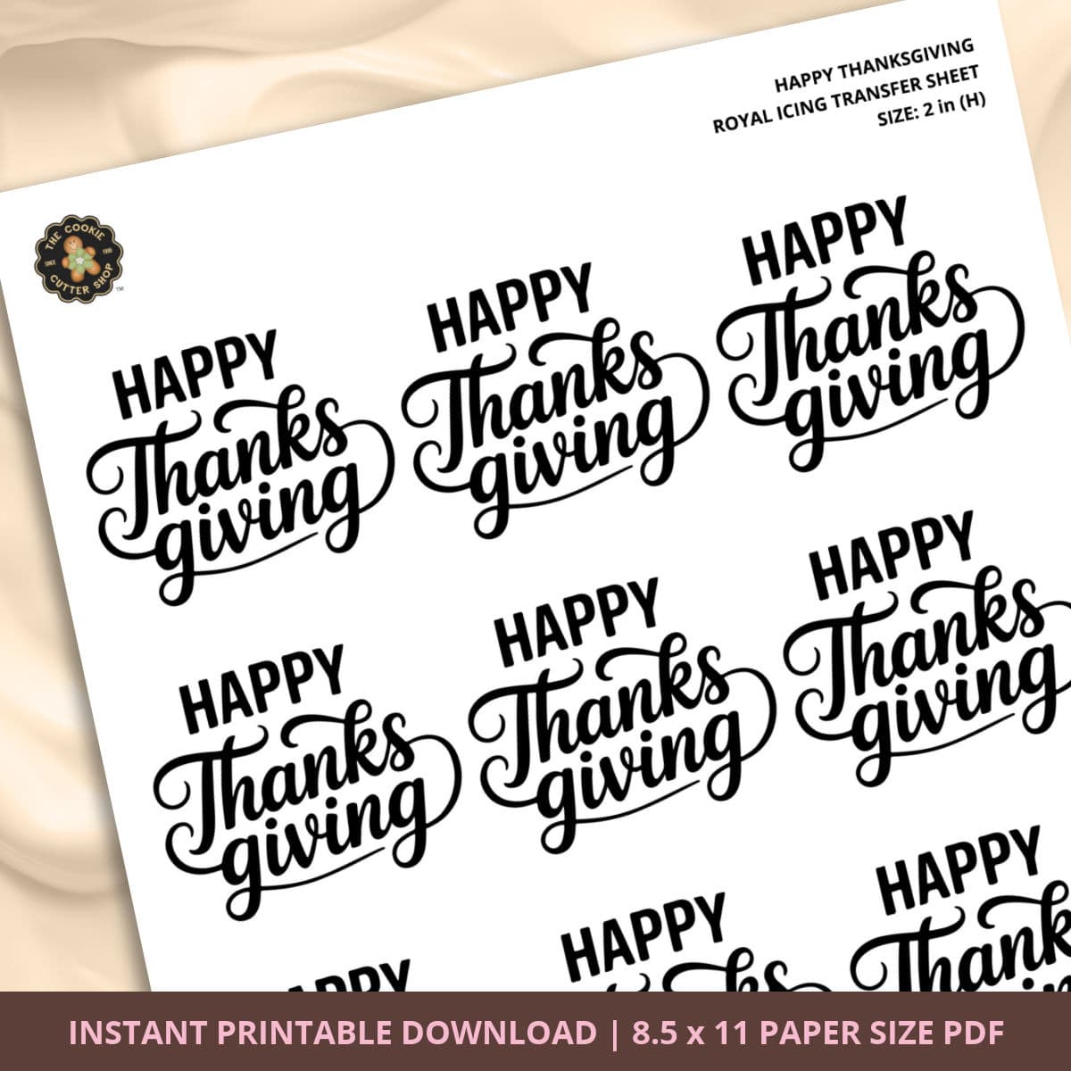 Happy Thanksgiving Royal Icing Transfer (3 sizes) Digital Download - thumbnail 3