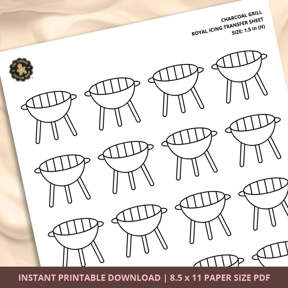 Charcoal Grill Royal Icing Transfer (3 sizes) Digital Download - thumbnail 2