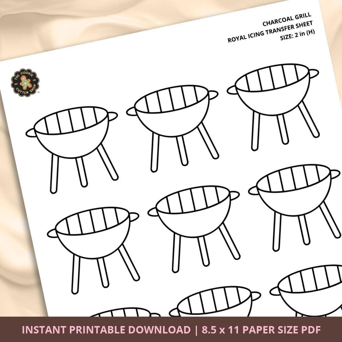 Charcoal Grill Royal Icing Transfer (3 sizes) Digital Download - thumbnail 3