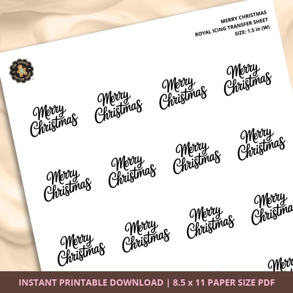 Merry Christmas Royal Icing Transfer (3 sizes) Digital Download - thumbnail 2