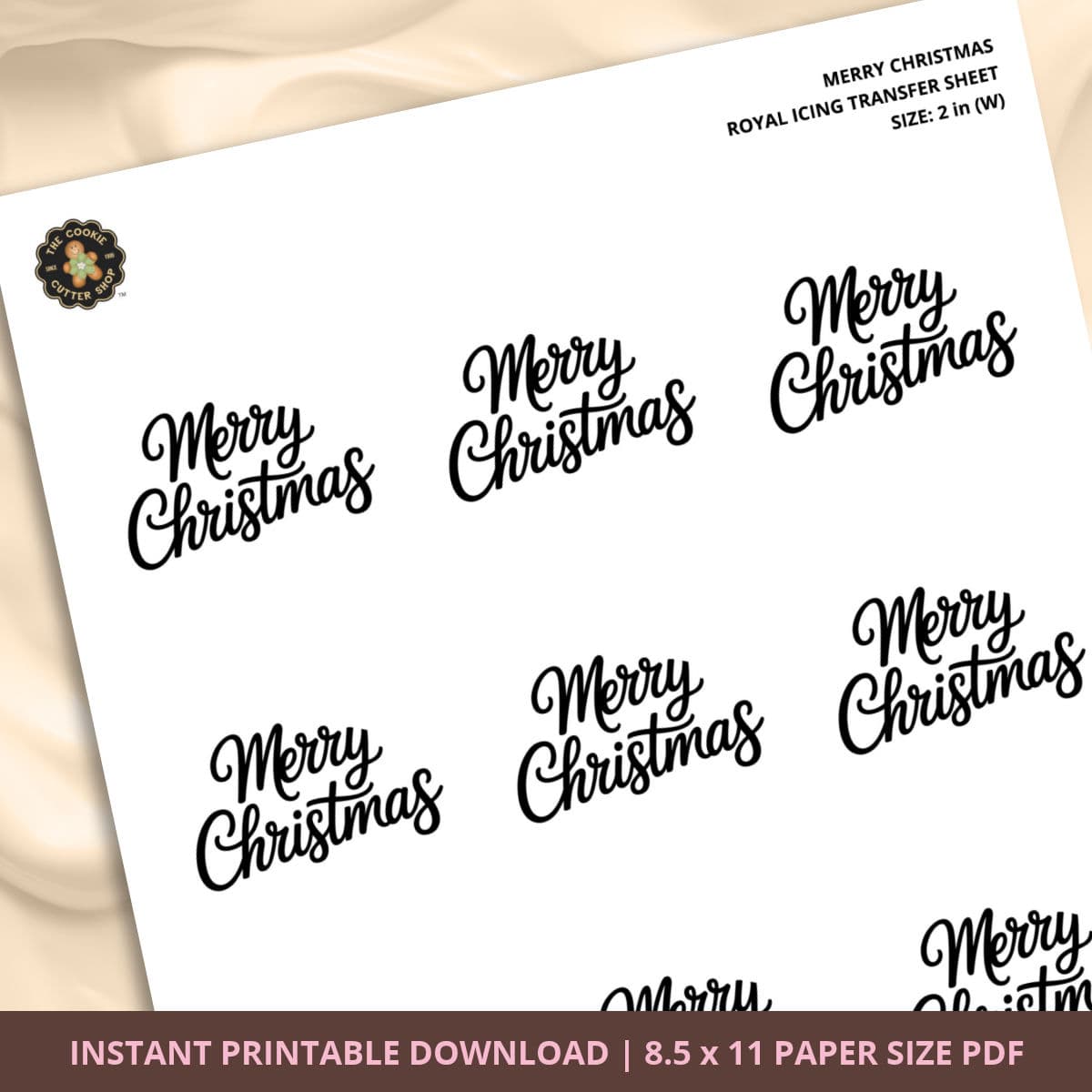 Merry Christmas Royal Icing Transfer (3 sizes) Digital Download - thumbnail 3