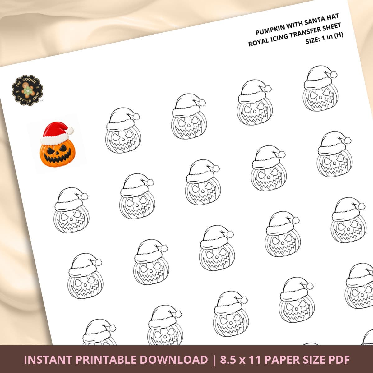 Pumpkin with Santa Hat Royal Icing Transfer (3 sizes) Digital Download