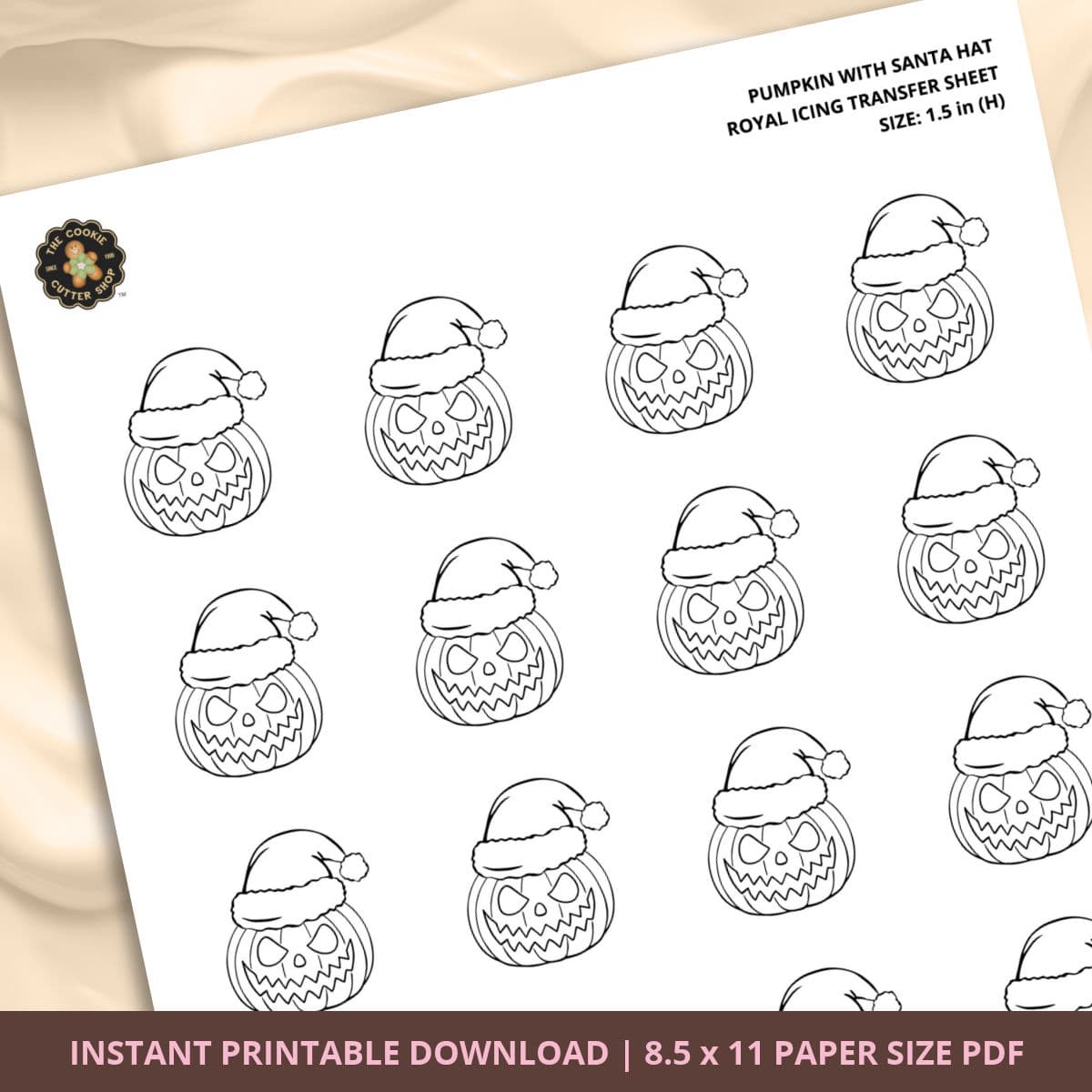 Pumpkin with Santa Hat Royal Icing Transfer (3 sizes) Digital Download - thumbnail 4