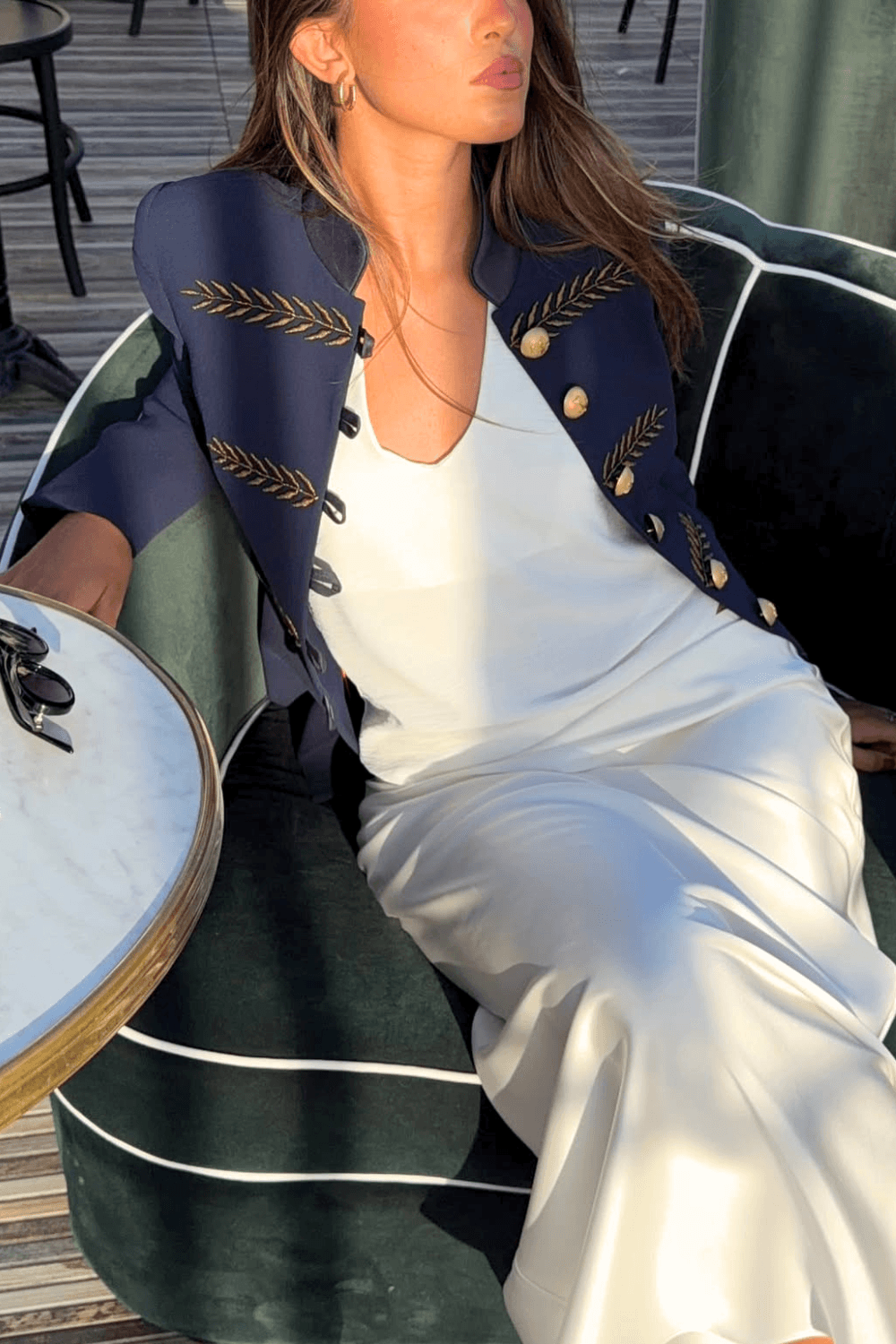 Renata Gold Embroidered Navy Short Blazer – Limited Edition - thumbnail 2