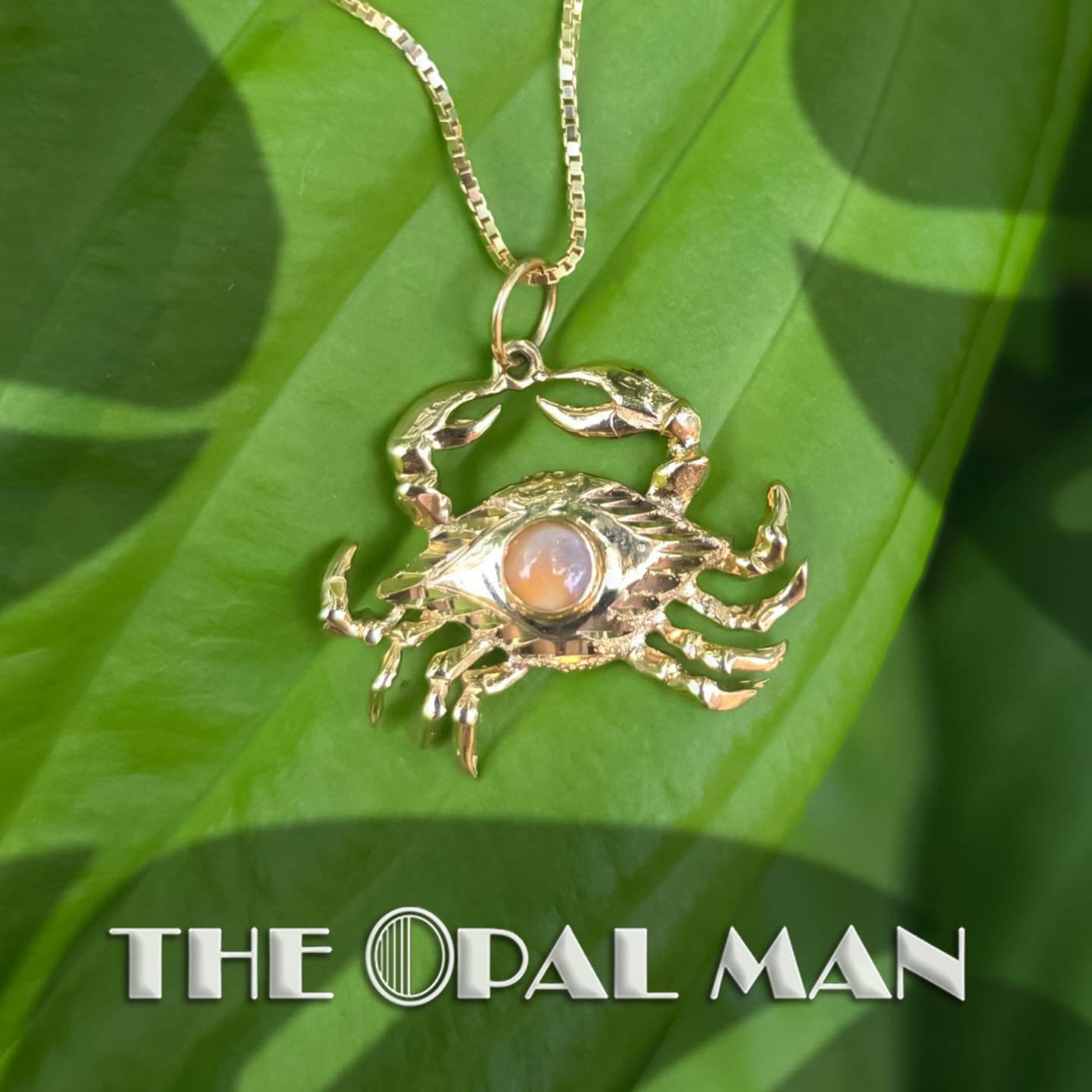 14K Yellow Gold Crab Pendant With One Mexican Opal – 424-00368
