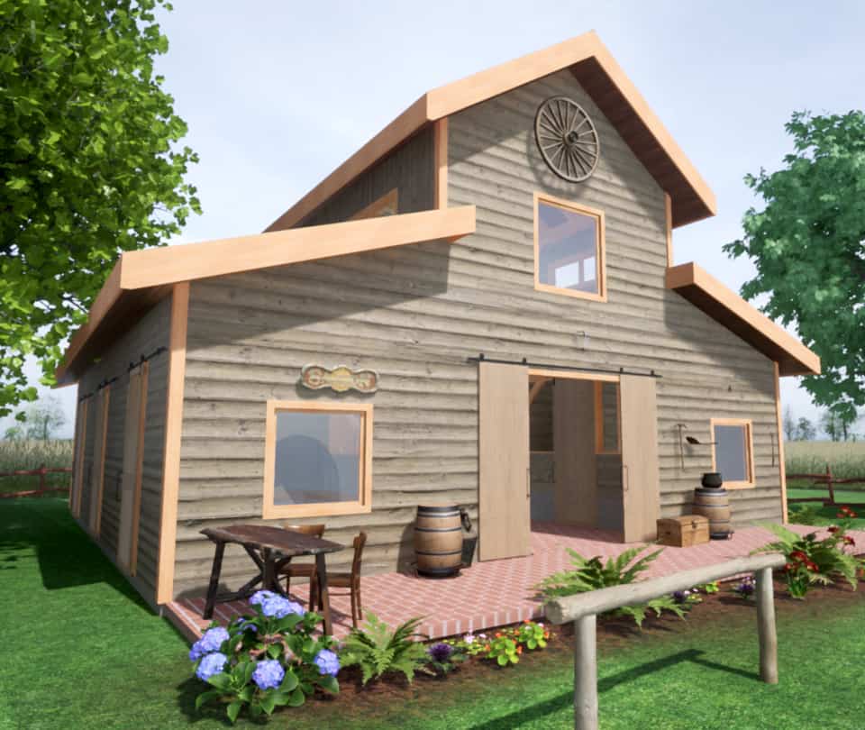 40×42 Timber Frame Horse Barn Plan