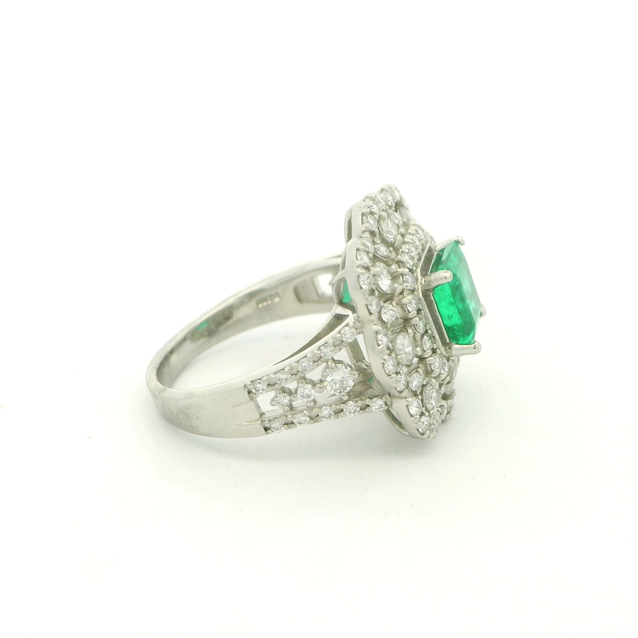 Vintage Inspired Platinum and Emerald Ring - thumbnail 6
