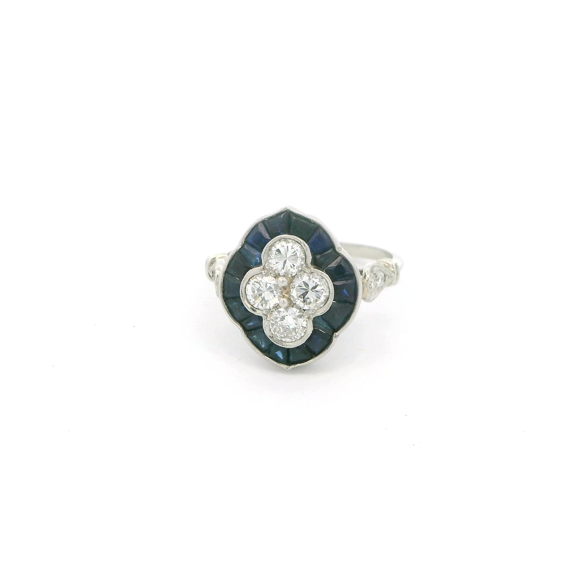 Handcrafted Art Deco Style Sapphire and Diamond Ring - thumbnail 4