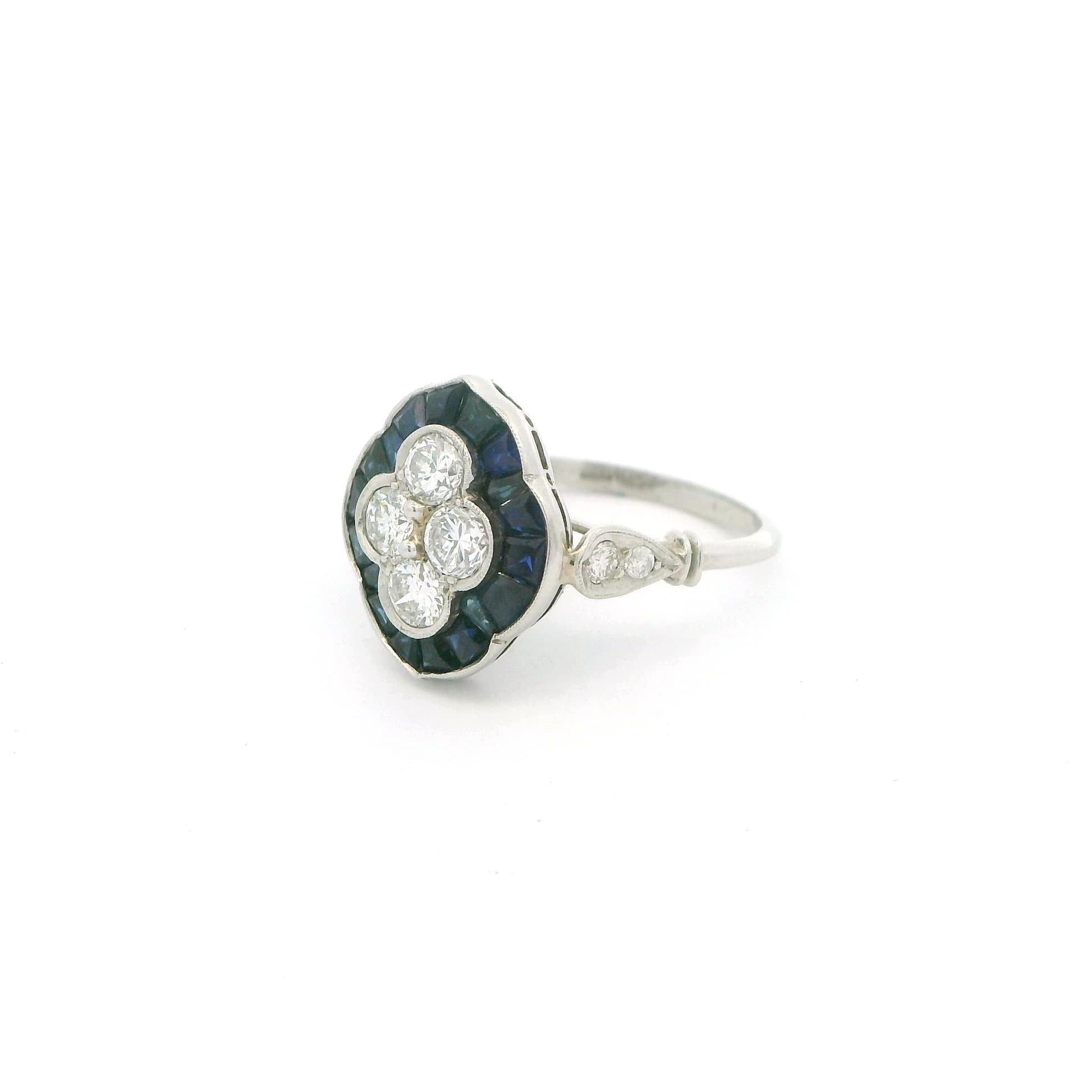 Handcrafted Art Deco Style Sapphire and Diamond Ring - thumbnail 3