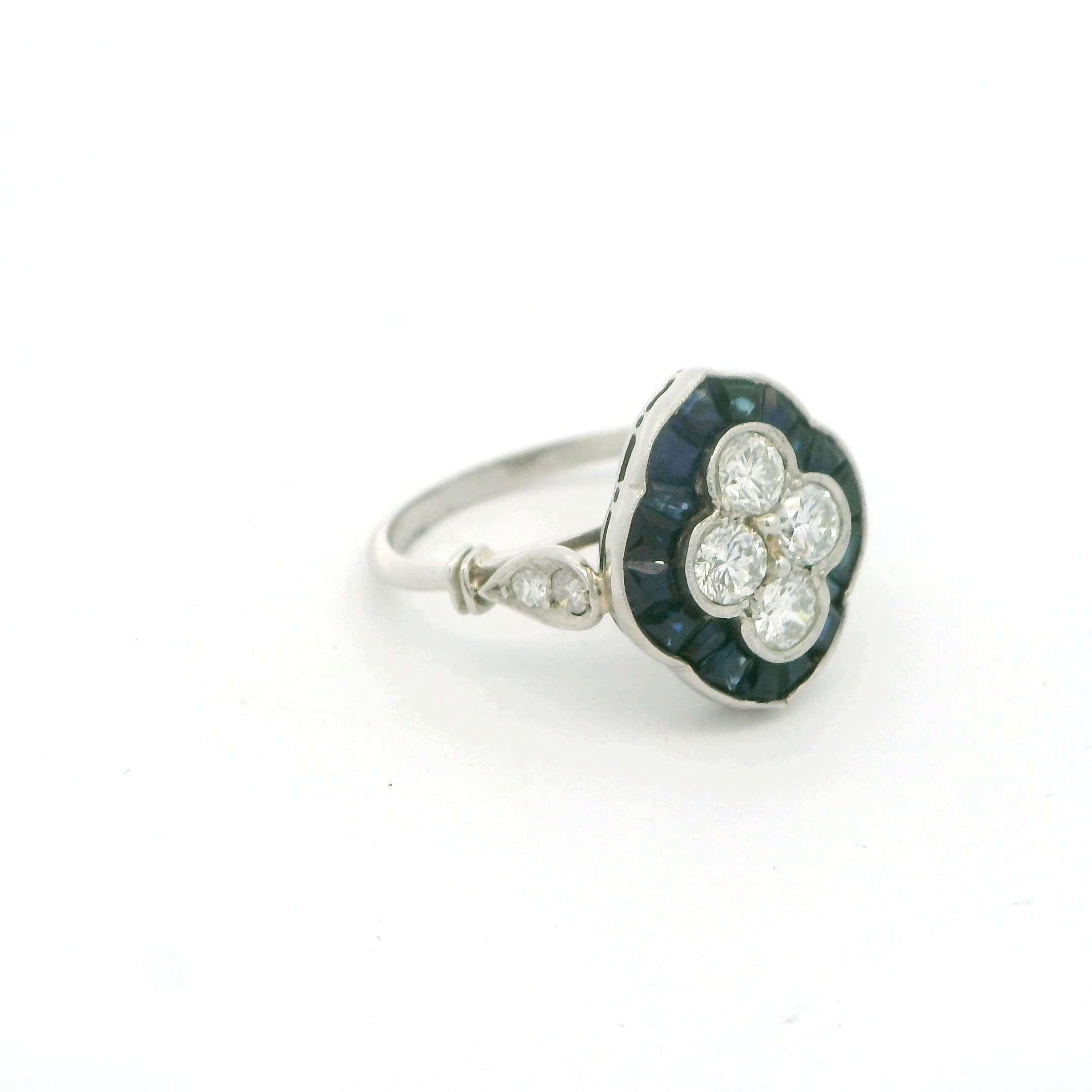Handcrafted Art Deco Style Sapphire and Diamond Ring - thumbnail 2