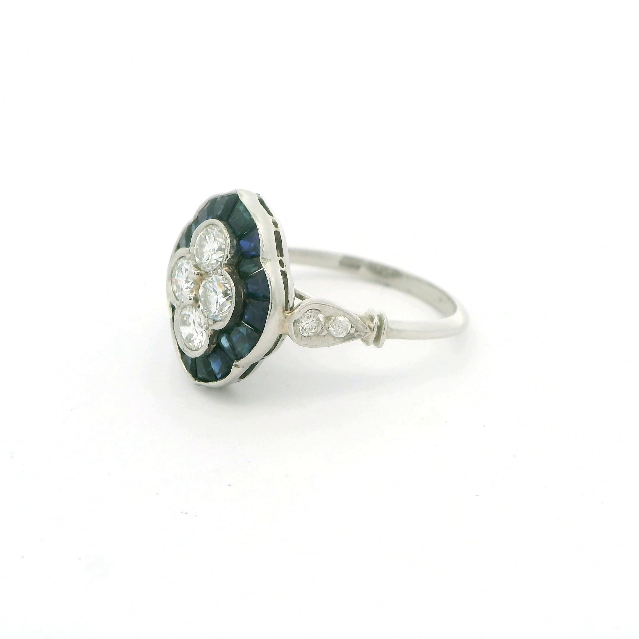 Handcrafted Art Deco Style Sapphire and Diamond Ring - thumbnail 5