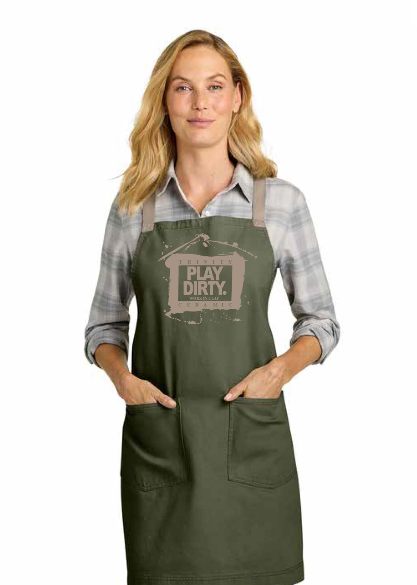 PLAY DIRTY APRON GREEN WITH BROWN LOGO