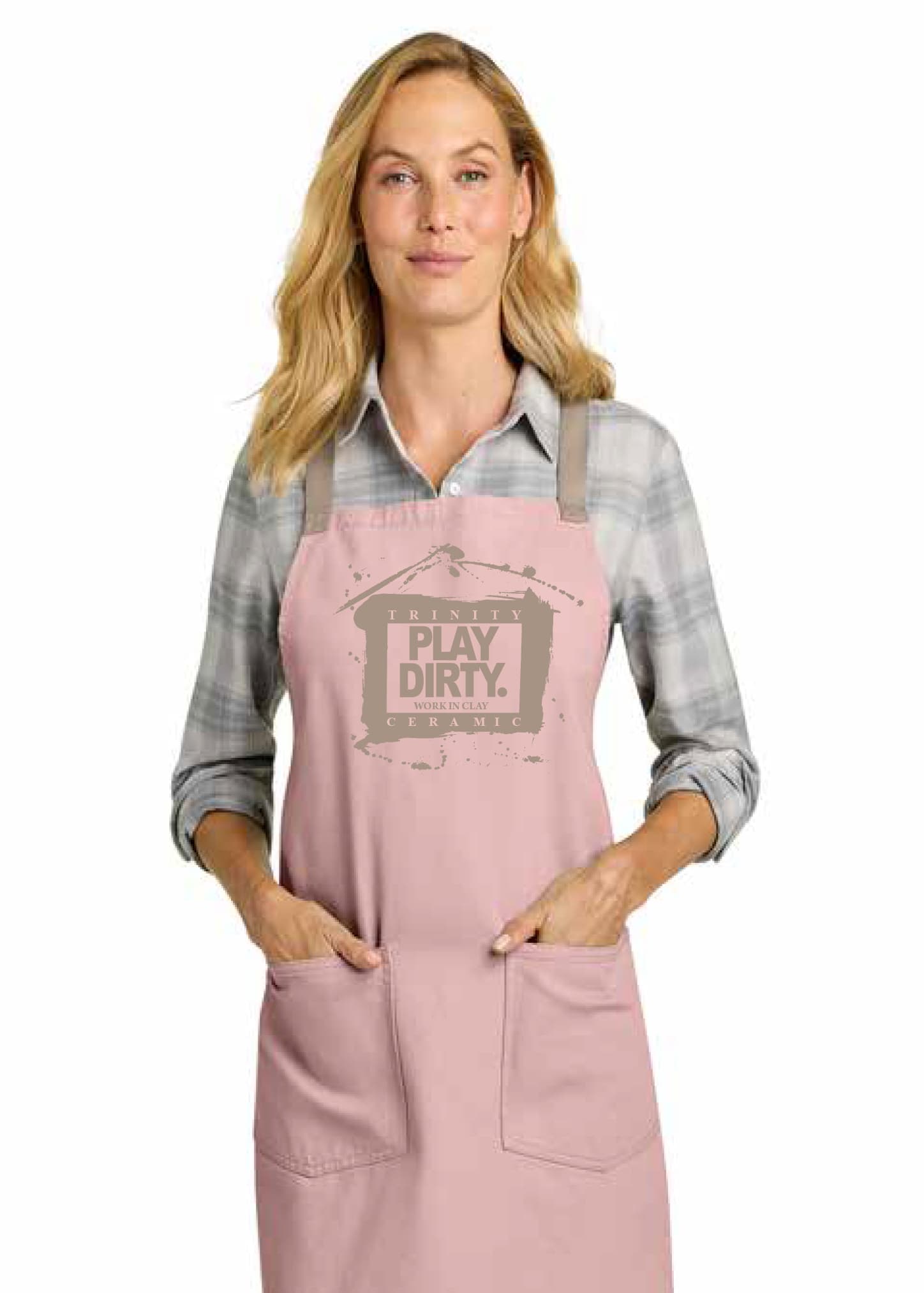 PLAY DIRTY APRON PINK WITH BROWN LOGO