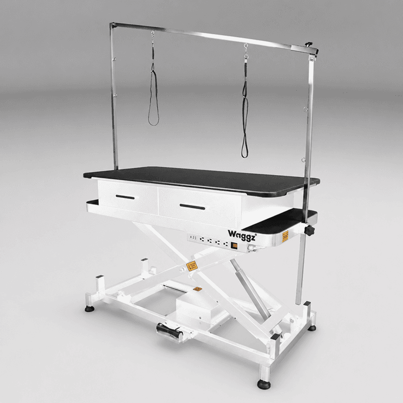 Waggz Store-Low Lite 47” Electric Dog Grooming Table with Drawers (White)