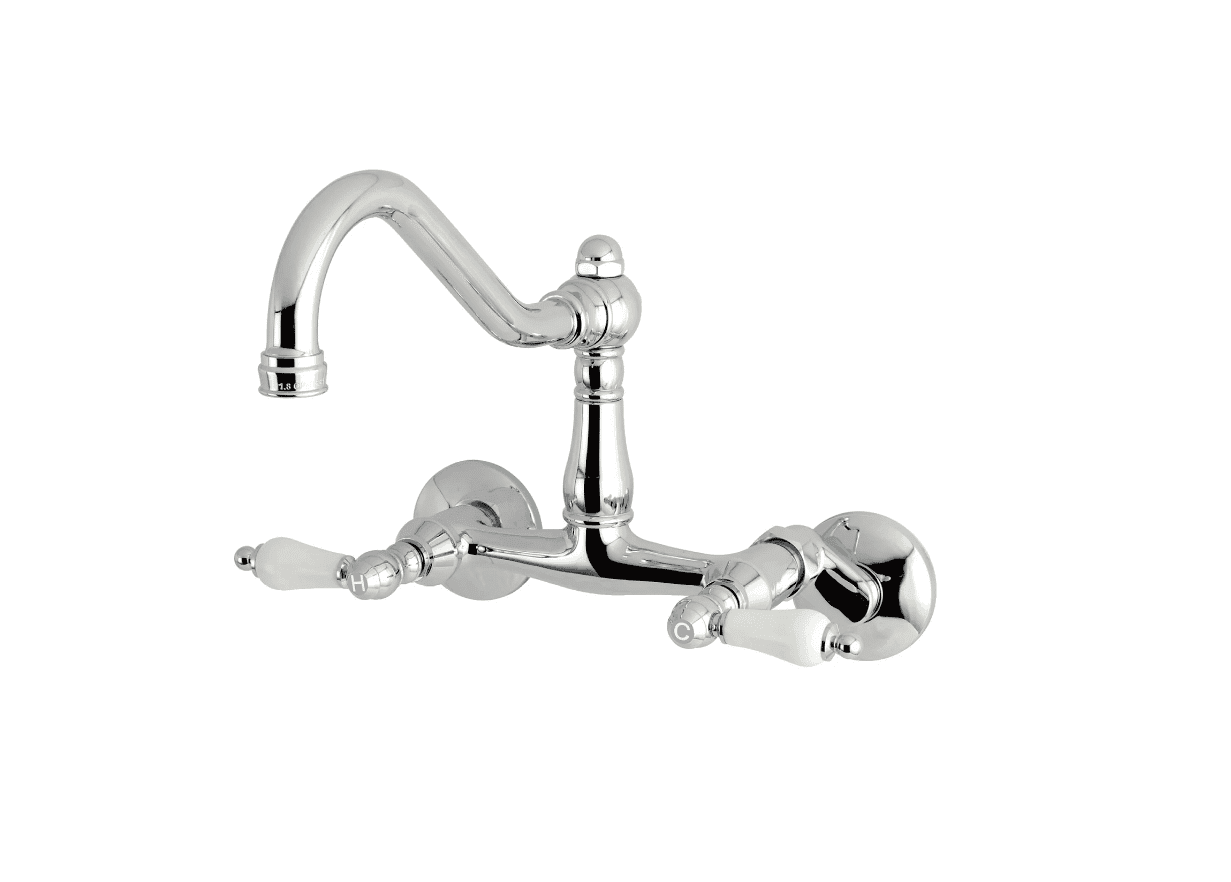 Kingston Heirloom KS3221PL – Vintage Two-Handle 2-Hole Wall Mount Bridge Kitchen Faucet, Polished Chrome