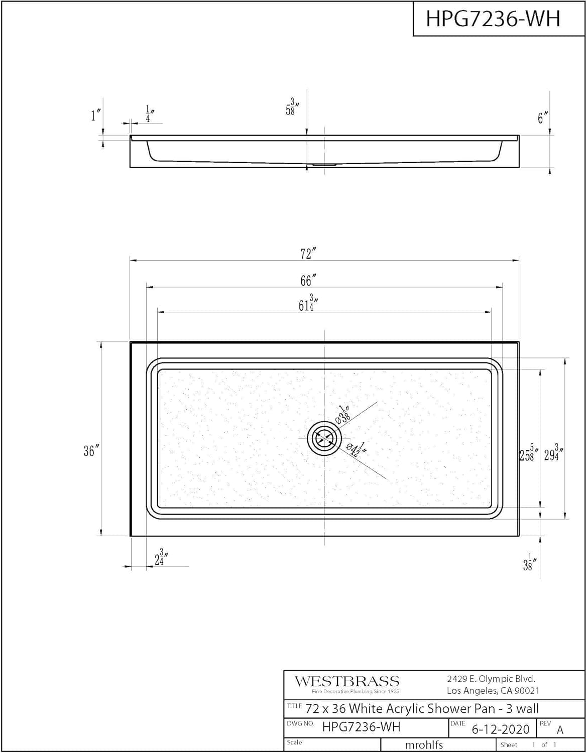 72” X 36” 3-Wall Shower Pan (Pan Only) - thumbnail 6