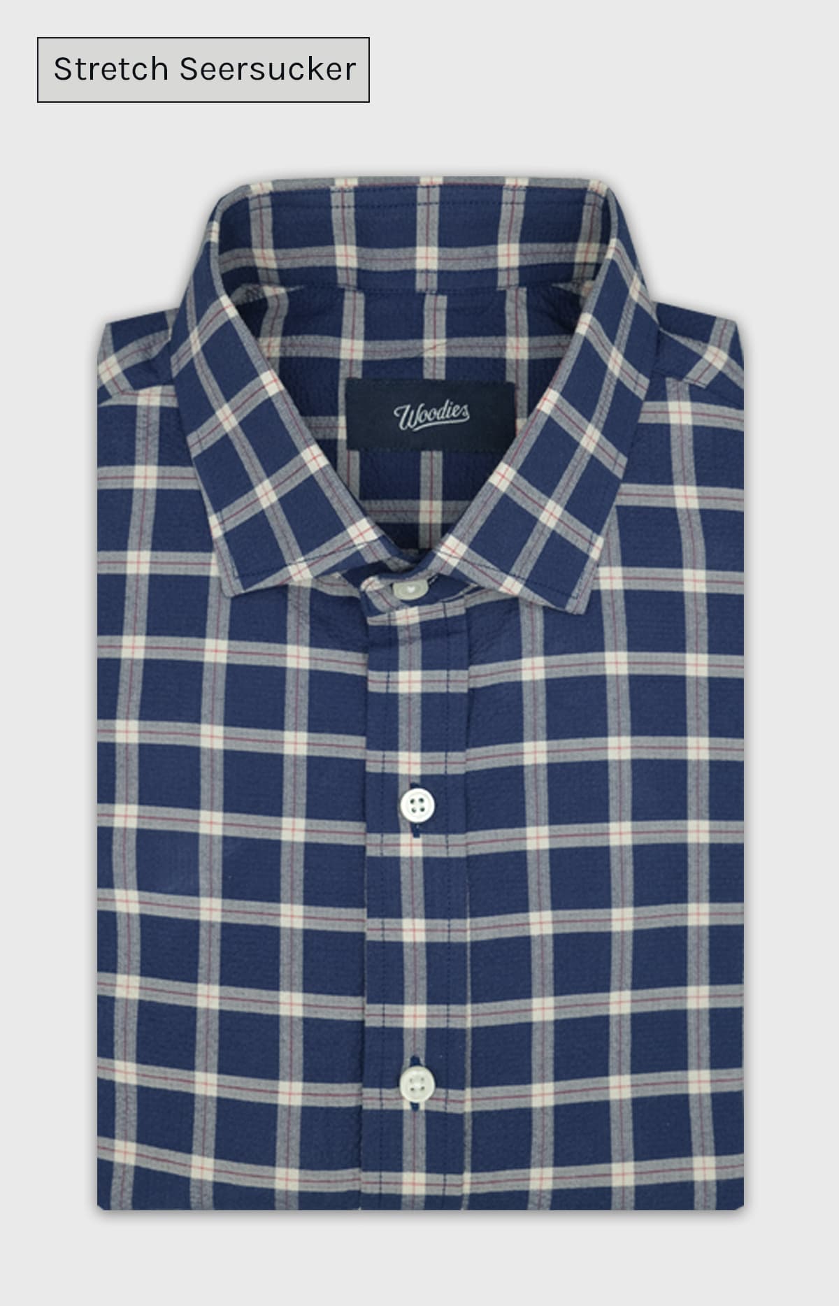 Navy Plaid Seersucker Stretch Shirt