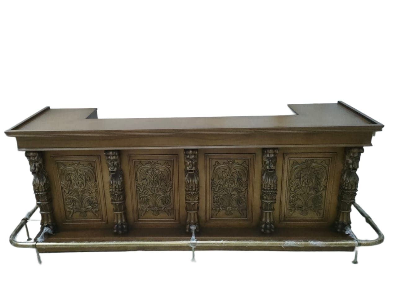 Richly Carved Classic Lionhead Bar with a Wooden Top – Bar WNL174