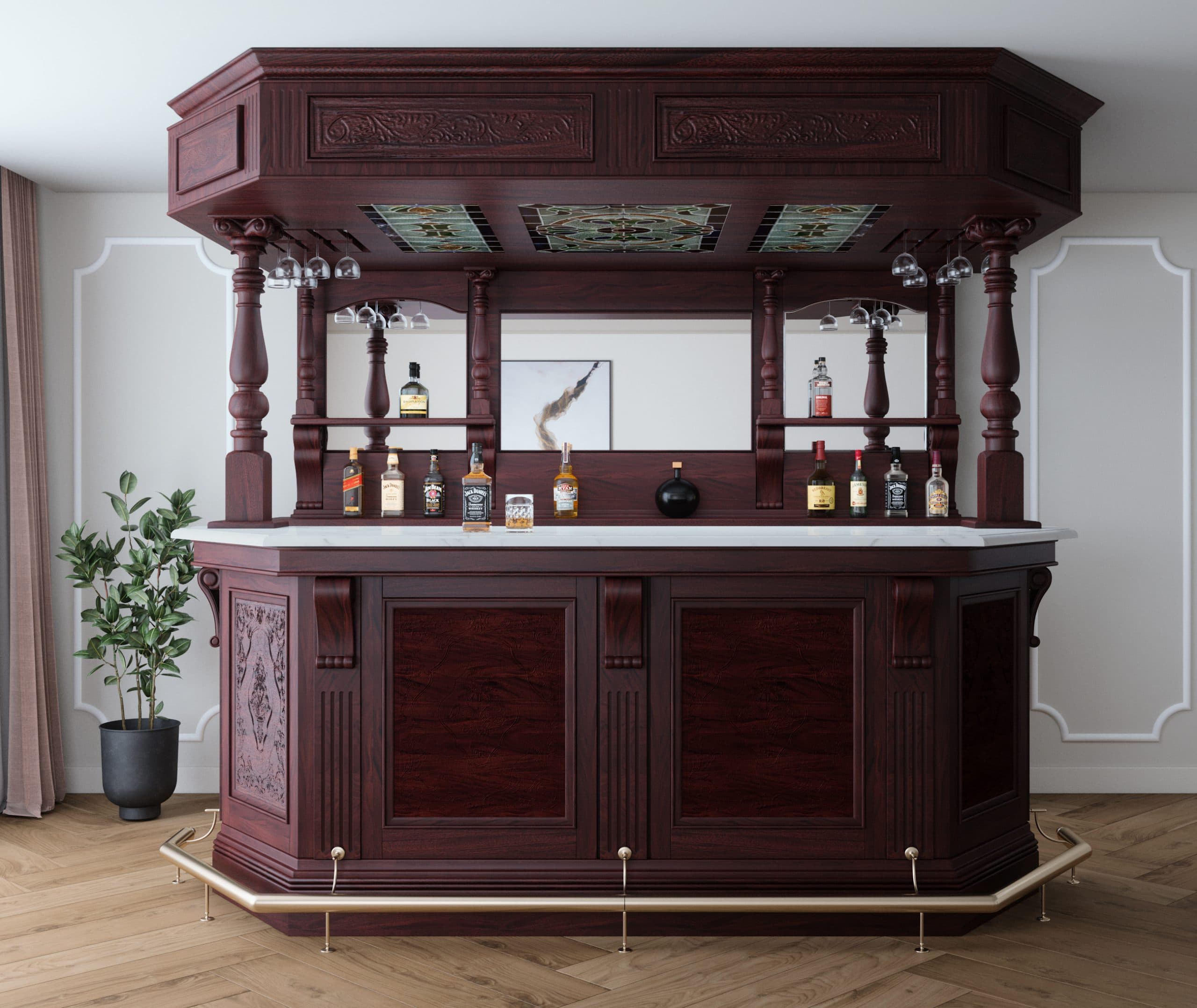 9Ft Premium Mahogany Custom Canopy Home Bar w/ Marble – WNL206