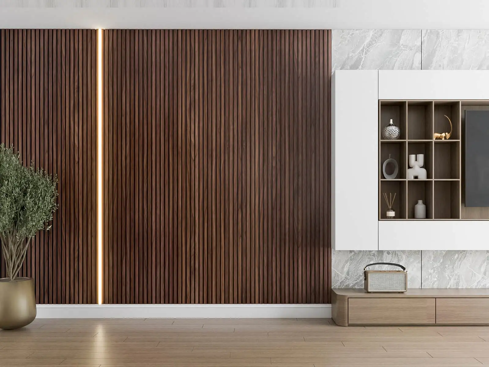Walnut Fluted Wood Panels (N Shape)
