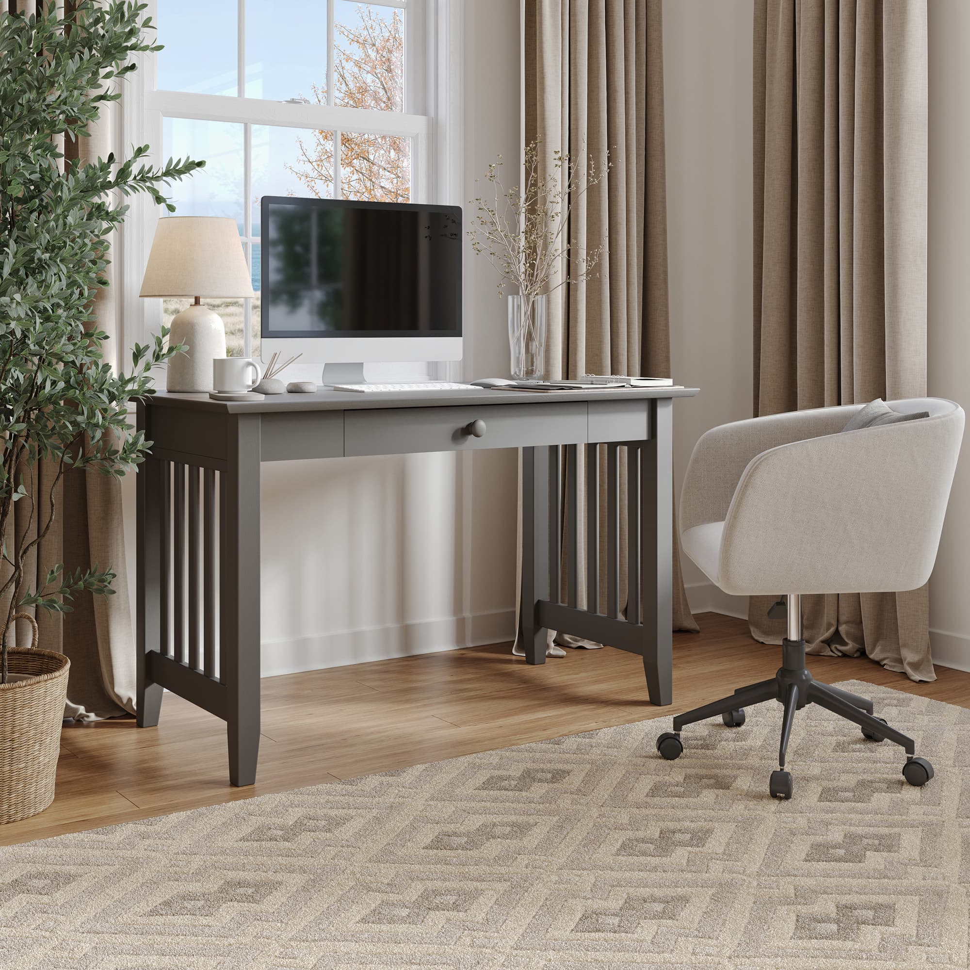 Mission Solid Wood Writing Desk with Drawer in Grey