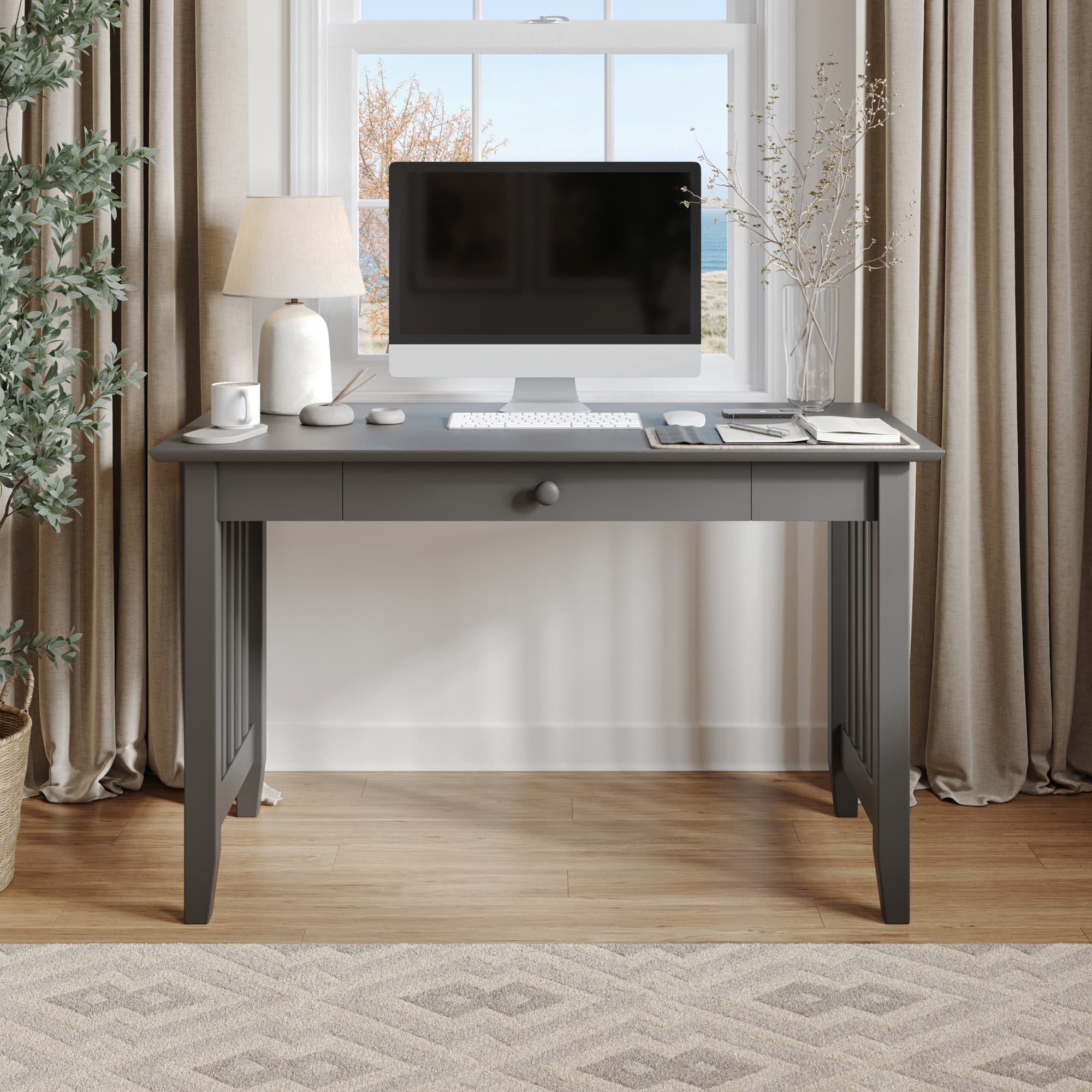 Mission Solid Wood Writing Desk with Drawer in Grey - thumbnail 4