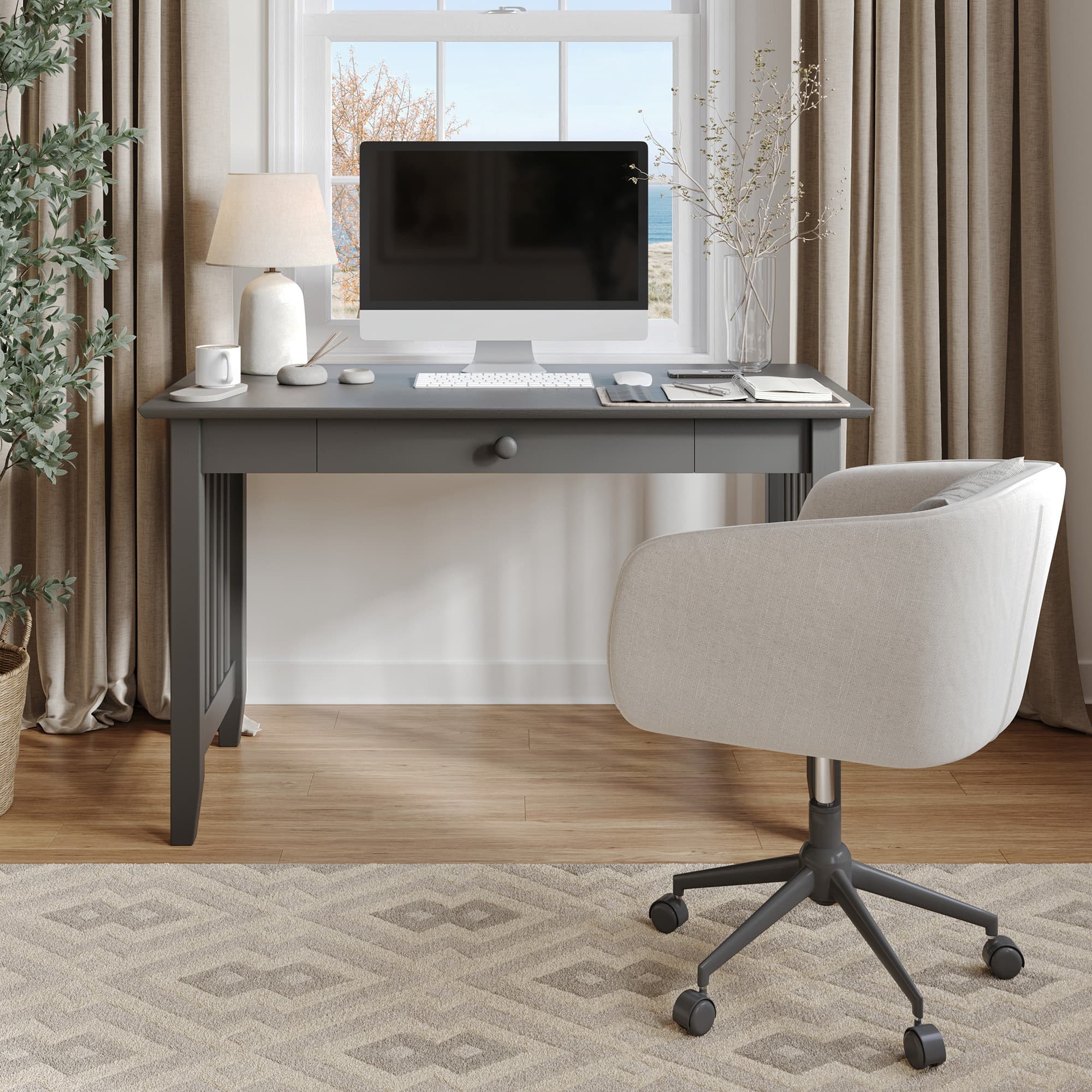 Mission Solid Wood Writing Desk with Drawer in Grey - thumbnail 3