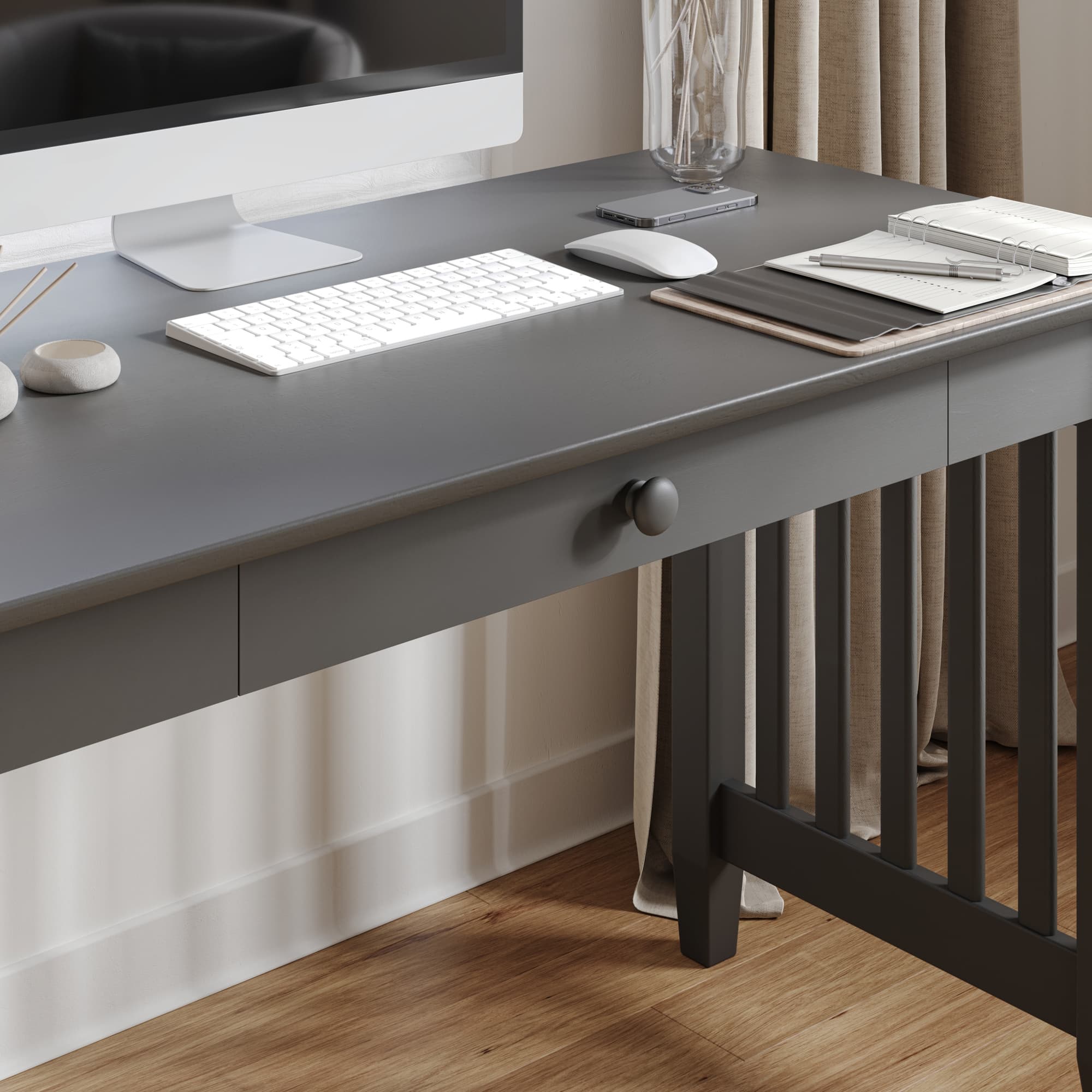Mission Solid Wood Writing Desk with Drawer in Grey - thumbnail 6