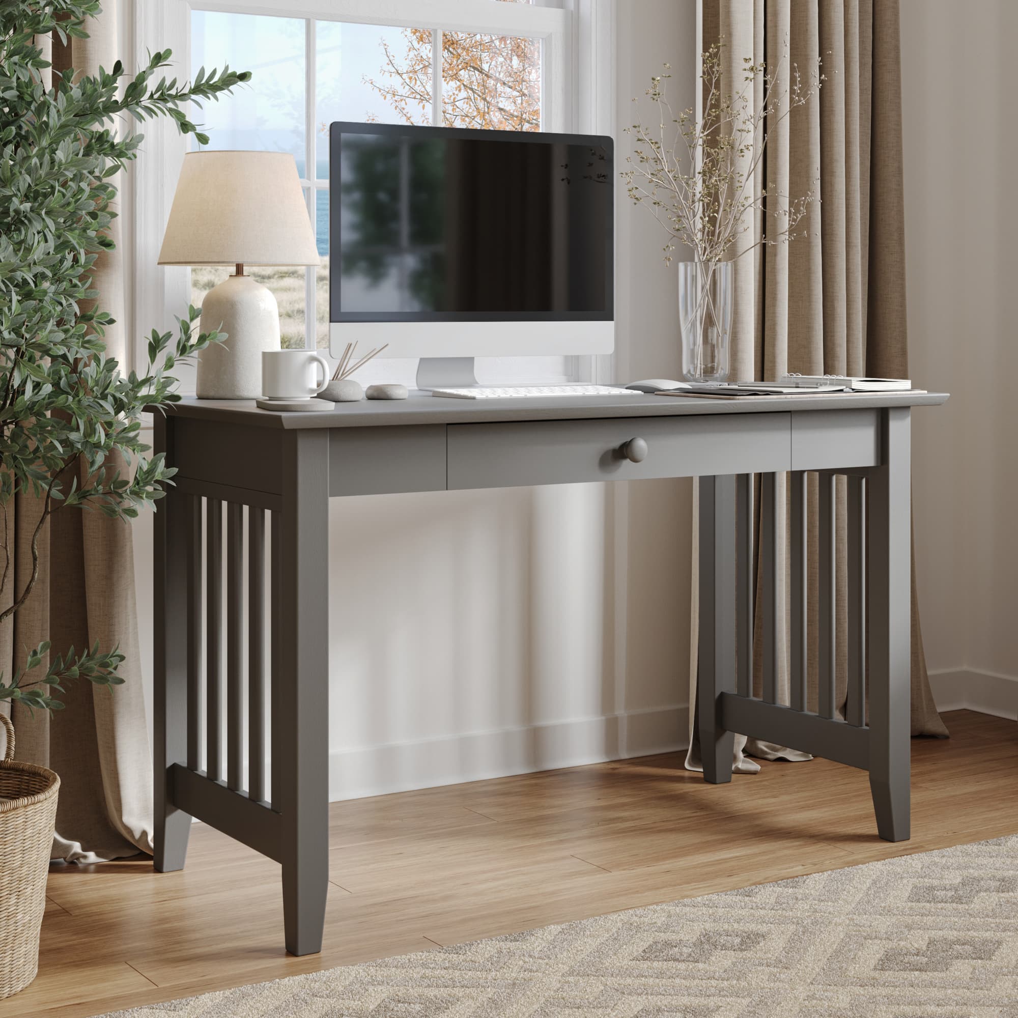 Mission Solid Wood Writing Desk with Drawer in Grey - thumbnail 2