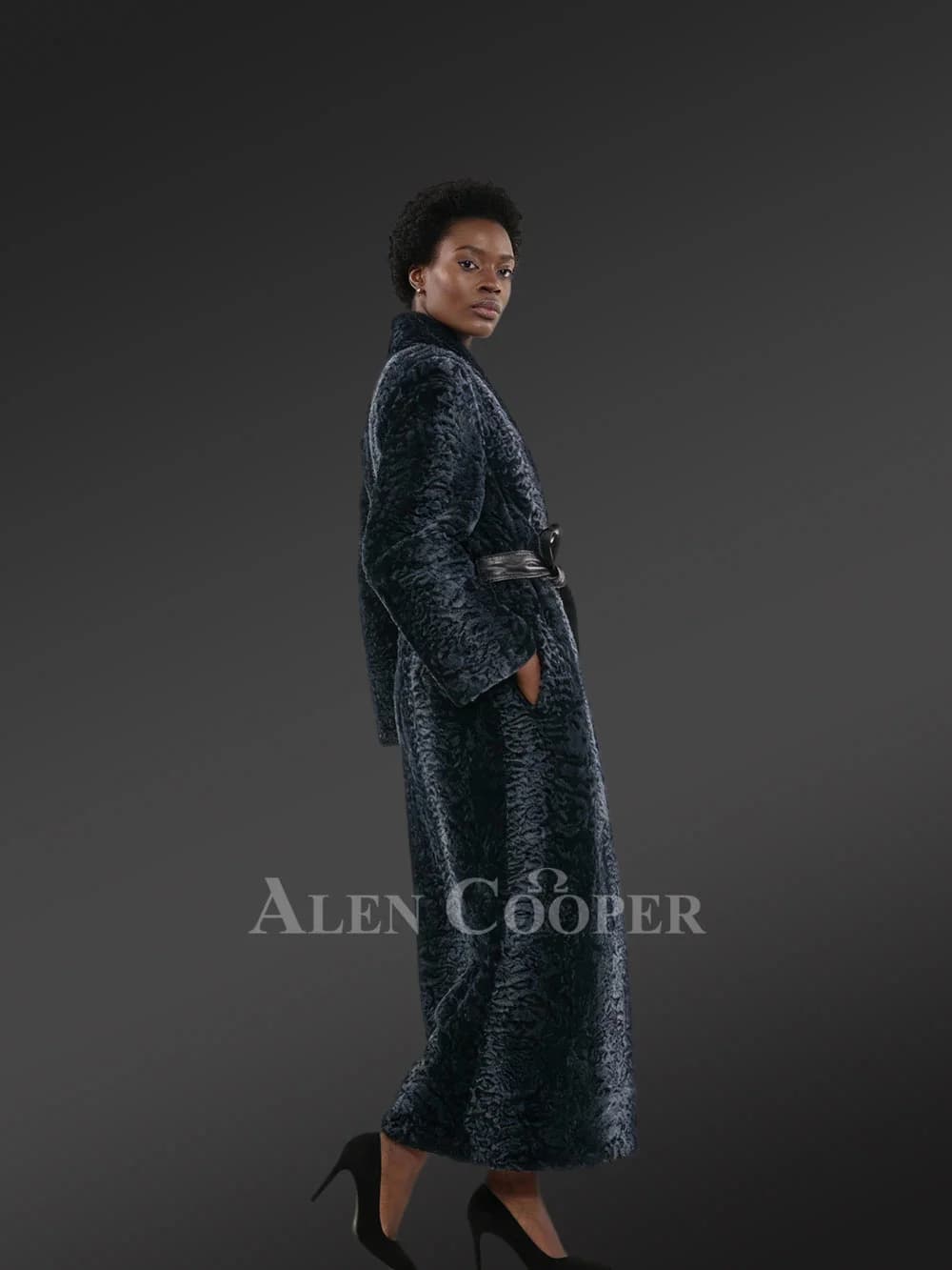 Women’s Persian Lamb Robe with Belt - thumbnail 4